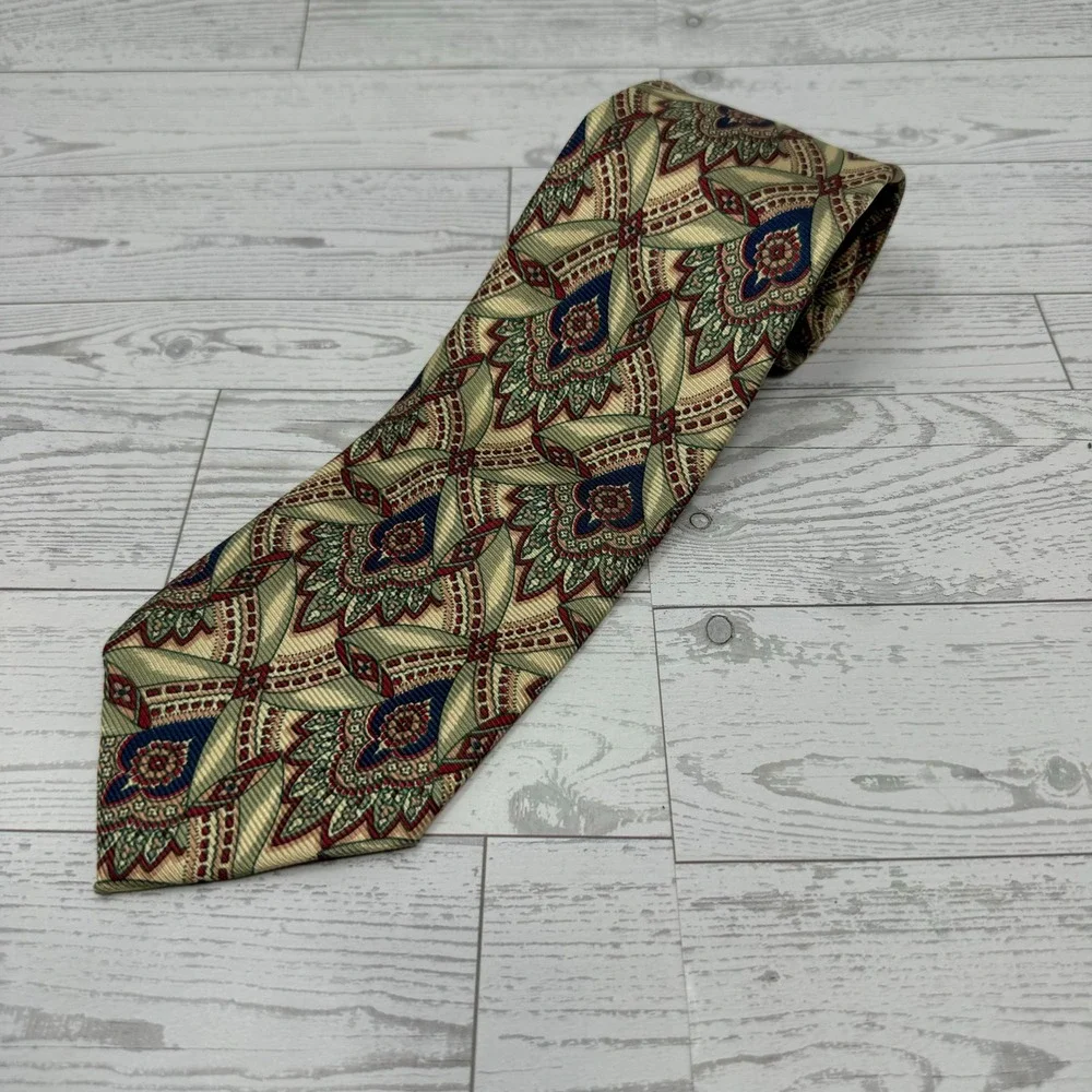 Polo Ralph‎ Lauren Silk Necktie Men Beige Red Green Paisley Pattern